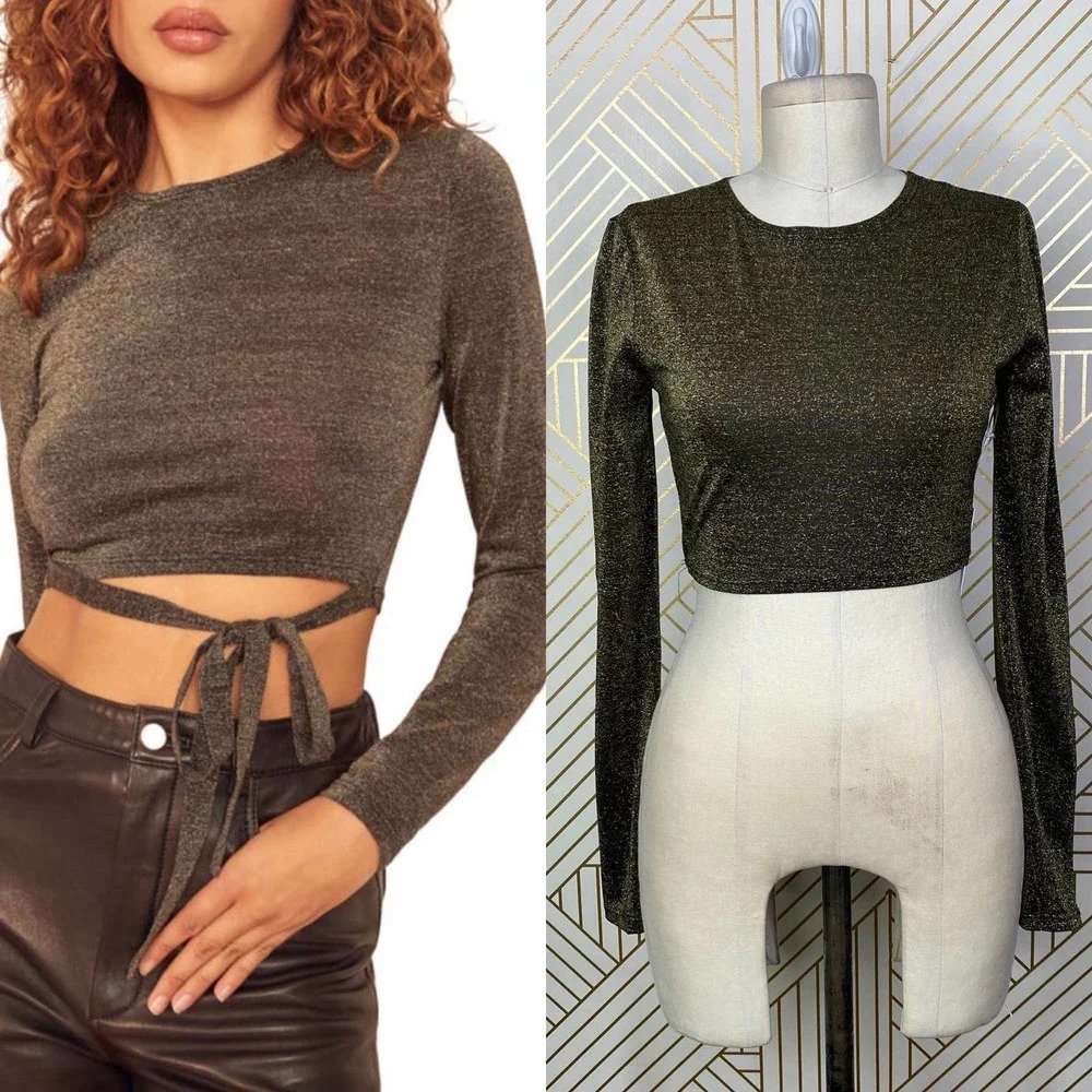 REFORMATION Jupiter Metallic Crop Topβ In Black Sparkle Size US Small